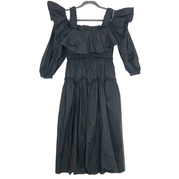 Ulla Johnson Caprice Poplin Off the Shoulder Midi Dress Noir Black Size 2 NEW - Picture 4 of 16